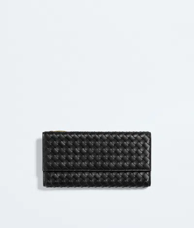 Bottega Veneta Bottega  Veneta Intrecciato Piccolo Long Wallet With Flap In Black