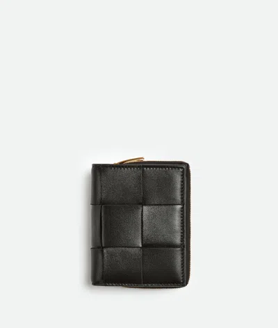 Bottega Veneta Small Cassette Bi-fold Zip Wallet In Black