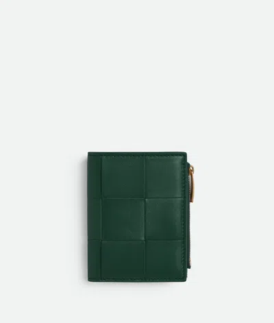 Bottega Veneta Small Cassette Bi-fold Zip Wallet In Emerald Green