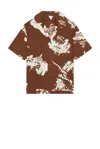 Bottega Veneta Postcard Print Silk Shantung Short Sleeve Shirt In Brown