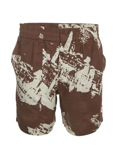 Pre-owned Bottega Veneta Postcard-print Shorts In Brown