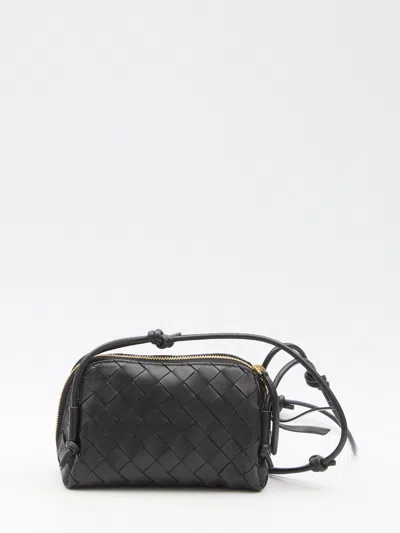 Bottega Veneta Pouch S Intrecciato Negro Zip Dorado