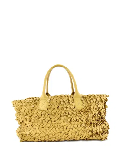 Pre-owned Bottega Veneta Poussin Paillettes Cabat Handbag Intrecciato Nappa Medium Shoulder Bag In Yellow
