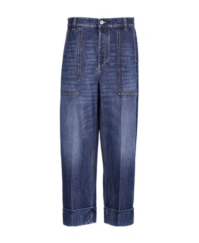 Bottega Veneta Pressed-crease Cropped Jeans In Blue