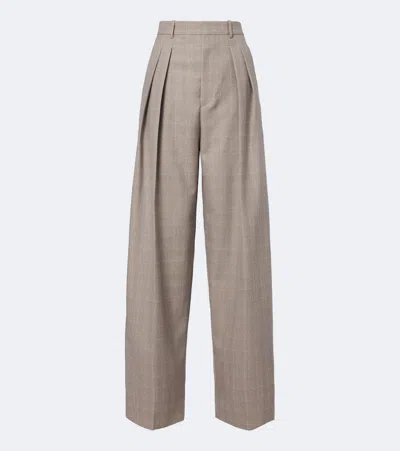 Bottega Veneta Prince Of Wales Check Wool Wide-leg Pants In Neutral