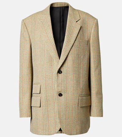 Bottega Veneta Prince Of Wales Checked Wool-blend Blazer In Beige/yellow/blue