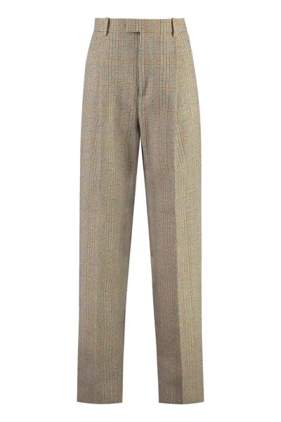 Bottega Veneta Prince Of Wales Checked Wool Trousers In Beige