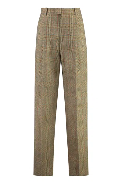 Bottega Veneta Prince Of Wales Checked Wool Trousers In Brown