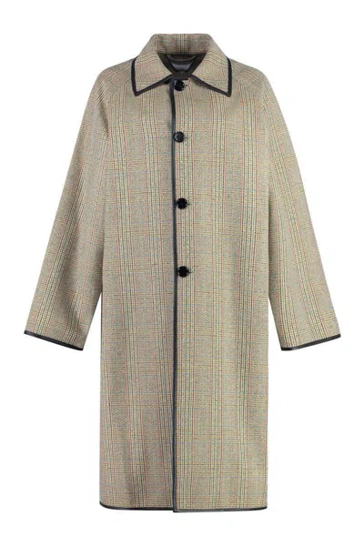 Bottega Veneta Prince-of-wales Wool Coat In Beige