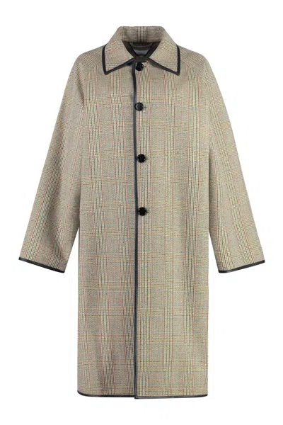 Bottega Veneta Prince-of-wales Wool Coat In Neutral