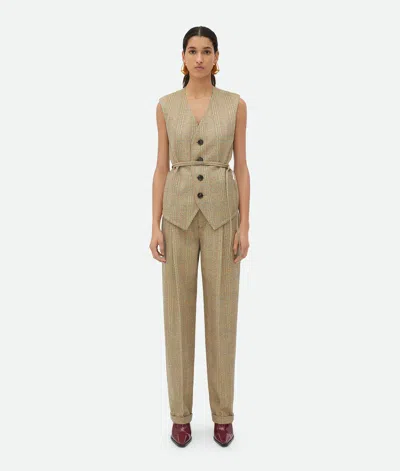 Bottega Veneta Prince Of Wales Wool Gilet In Beige/yellow/blue