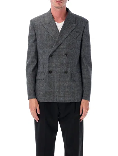 Bottega Veneta Prince Of Wales Wool Jacket In Black