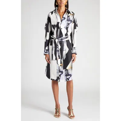 Bottega Veneta Print Long Sleeve Silk Shirtdress In Multi