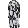 Bottega Veneta Print Long Sleeve Silk Shirtdress In 9060 Chalk/black