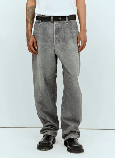 Bottega Veneta Printed Denim Leather Pants In Grey