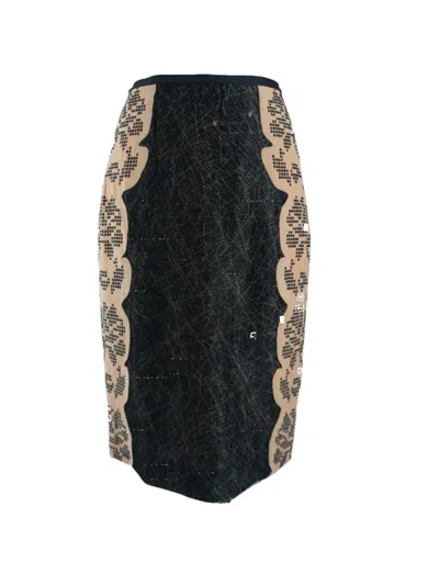 Pre-owned Bottega Veneta Printed-detail Pencil Skirt In Black