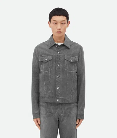 Bottega Veneta Printed Leather Denim Jacket In Mid Grey