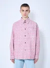 Bottega Veneta Men Pink Check Print Leather Shirt In Pink