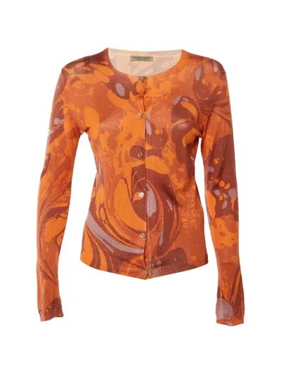 Pre-owned Bottega Veneta Printed Long-sleeve Cardigan In Orange