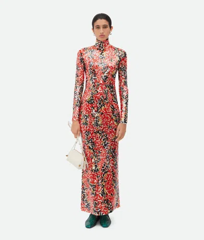 Bottega Veneta Printed Sequins Cotton Dress In Tulip/zest/black