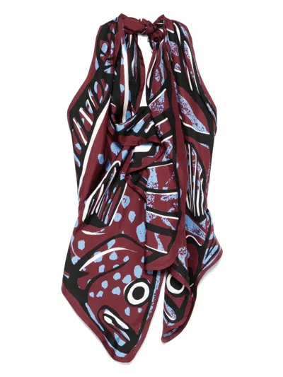 Bottega Veneta Silk Twill Printed Top In Brown