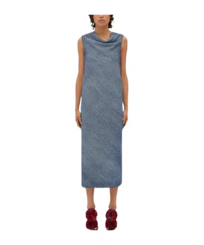 Bottega Veneta Printed Denim Viscose Dress In Blue