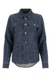 Bottega Veneta Blue Silk And Viscose Denim Printed Shirt In Navy