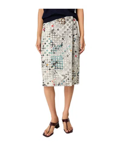 Bottega Veneta Printed Woven Leather Skirt In Light Gray/black