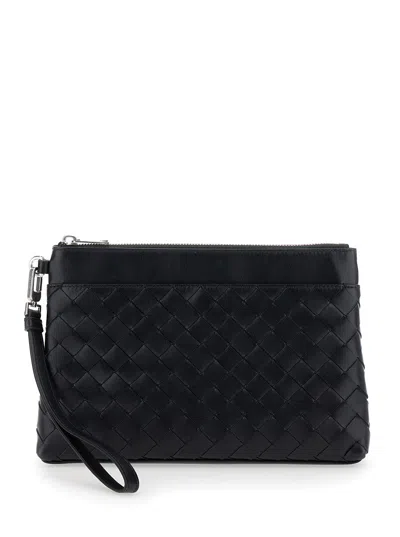 Bottega Veneta 'prism' Black Clutch With Intrecciato Motif In Leather Man In Multicolor