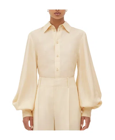 Bottega Veneta Puff-sleeve Satin Effect Shirt In Nude