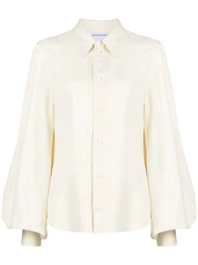 Bottega Veneta Puff-sleeve Satin Effect Shirt In White
