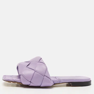 Pre-owned Bottega Veneta Purple Intrecciato Leather Flat Slides Size 37.5