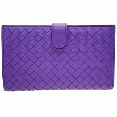 Pre-owned Bottega Veneta Purple Intrecciato Leather Long Wallet (bi-fold) ()