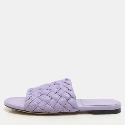 Pre-owned Bottega Veneta Purple Intrecciato Leather Slide Sandals Size 37