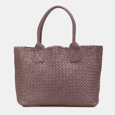 Pre-owned Bottega Veneta Purple Lambskin Intreccio Cabat Mini Tote