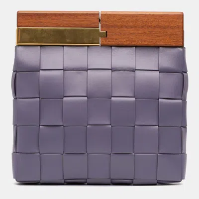 Pre-owned Bottega Veneta Purple Lambskin Maxi Intrecciato The Snap Clutch