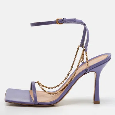 Pre-owned Bottega Veneta Purple Leather Chain Stretch Ankle Strap Sandals Size 38