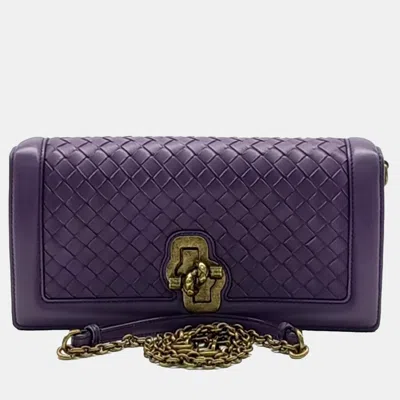 Pre-owned Bottega Veneta Purple Leather Mesh Clutch And Shoulder Bag