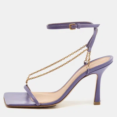 Pre-owned Bottega Veneta Purple Leather Strech Ankle Strap Sandals Size 36