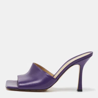 Pre-owned Bottega Veneta Purple Leather Stretch Square Toe Slide Sandals Size 38