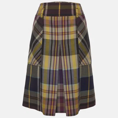 Pre-owned Bottega Veneta Purple/yellow Plaid Wool Knee Length Skirt M
