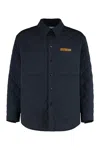 Bottega Veneta Quilted Cotton Overshirt With Front Pocket And Rounded Hem In Blue