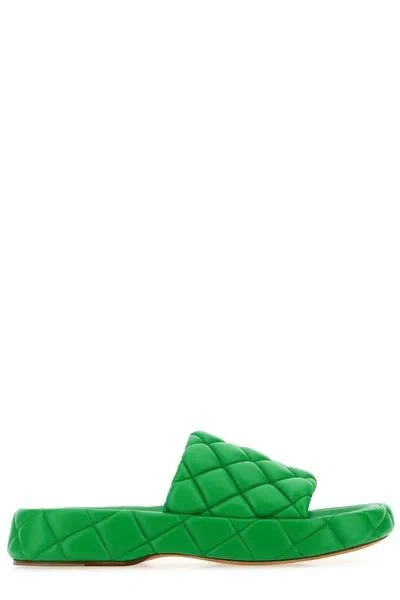 Bottega Veneta Quilted Green Padded Sandals With Ergonomic Insole