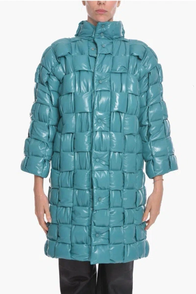 Bottega Veneta Quilted Intreccio Leather Coat In Blue