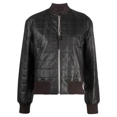Pre-owned Bottega Veneta Quilted Leather Bomber Jacket It40 In Black