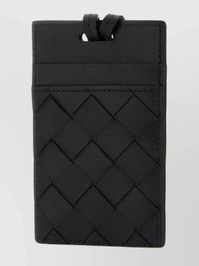 Bottega Veneta Quilted Leather Card Holder Lanyard In Black
