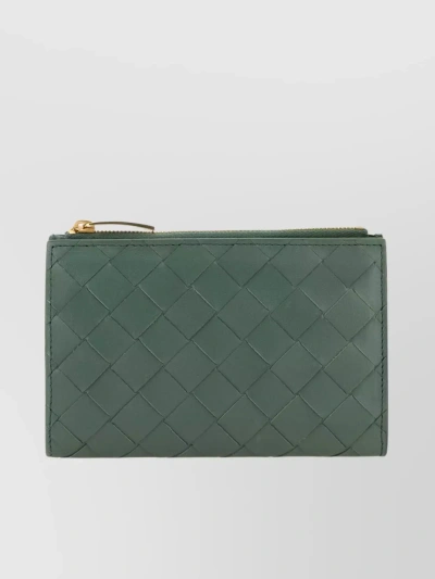 Bottega Veneta Quilted Medium Leather Wallet In Green