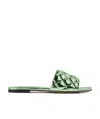 Bottega Veneta Quilted Metal Flat-soled Slippers In Green