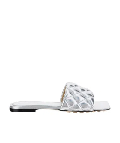 Bottega Veneta Quilted Metal Flat-soled Slippers In Silver