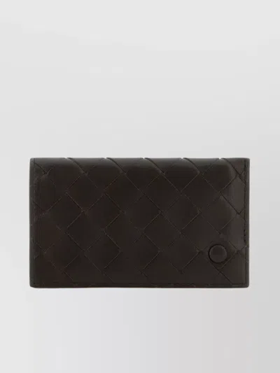 Bottega Veneta Quilted Nappa Leather Card Holder With Intrecciato Motif In Black